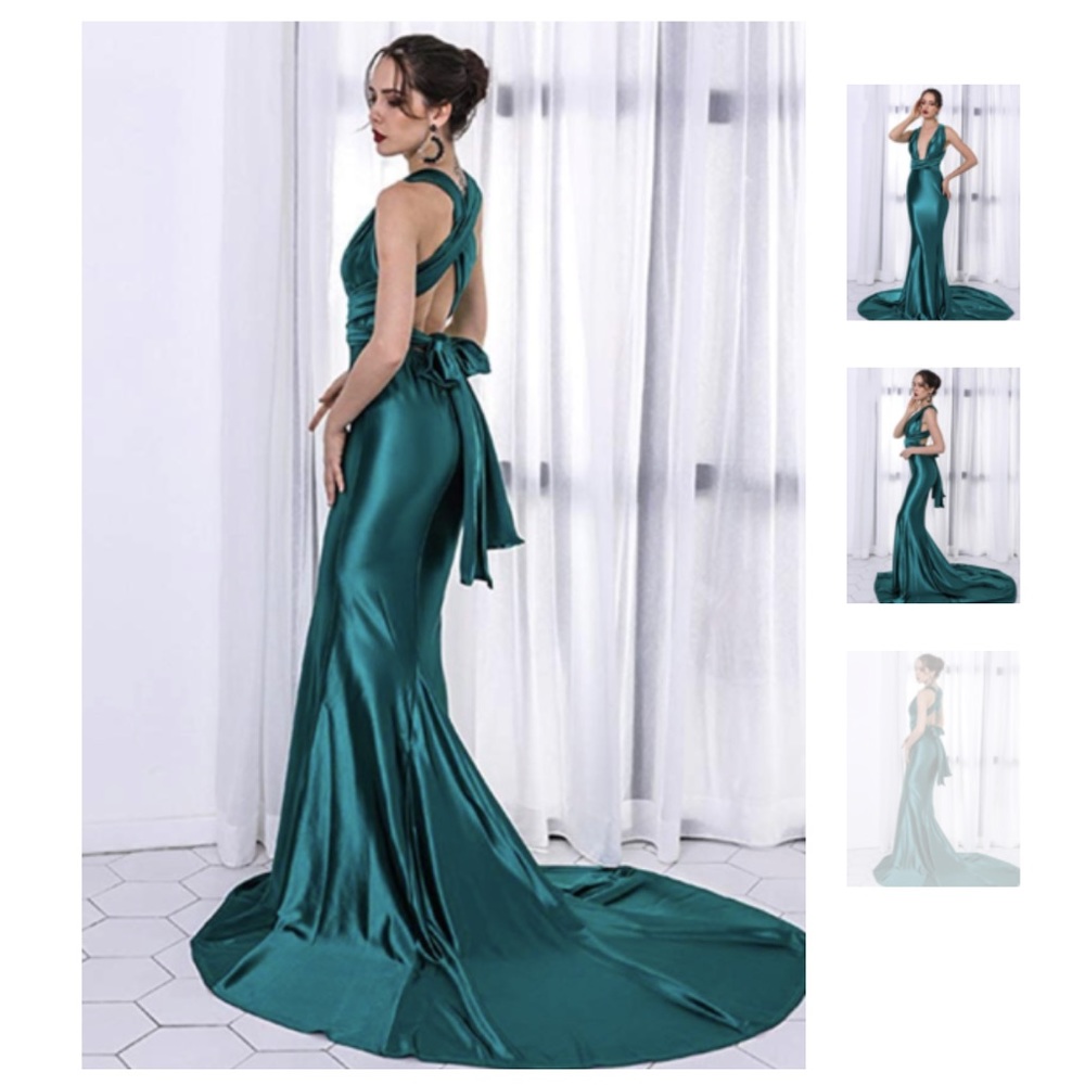 Lilac Shade Emerald Green Multi-Way MaxiMermaid Prom Formal Gown Dress | S | NIP - Picture 2 of 4